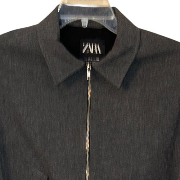 Kid's Zara Grey Bomber Jacket Zip Front‎ Cropped Elastic Hem Pockets Size 13/14 - Picture 3 of 9